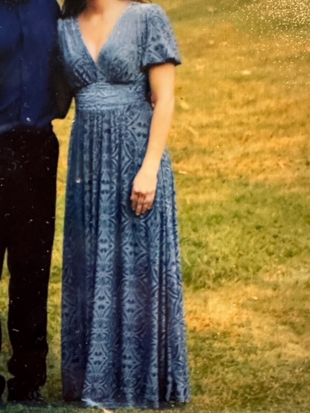 Baltic Born Leslie Blue Velvet Maxi Dress. V-Neck & Pockets
